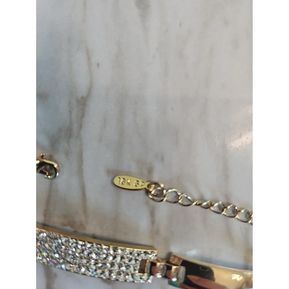 18K GP Crystal Bar Link Bracelet Gold Tone Adjustable 5.5-8